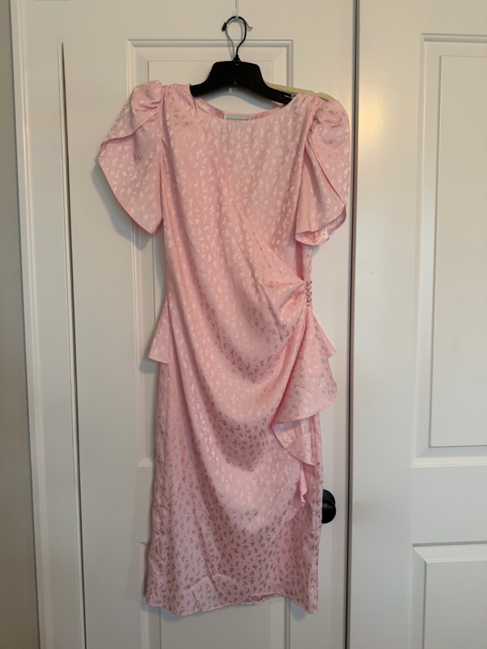 VINTAGE New Raves Pink Satin Jacquard Wrap Dress M Leopard